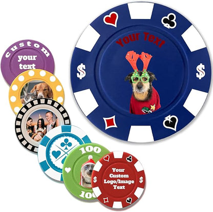 Custom Poker Chips Personalized Plastic Poker Chips with Logo Funny Parties Chips Print Your Photo or Text Golf Ball Markers for Putting Green darkblue