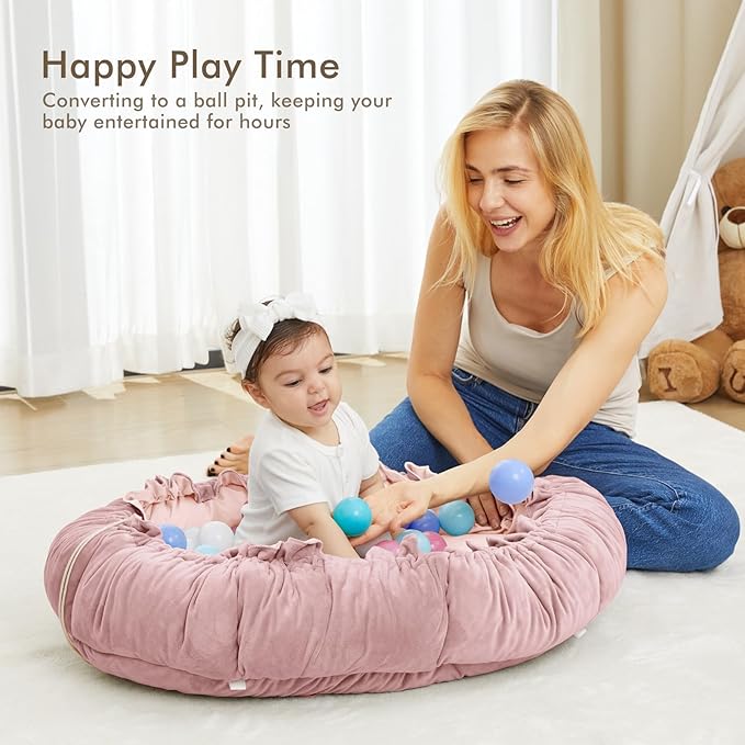 ANGELBLISS 5 in 1 Baby Play Gym Mat, Reversible Tummy Time Mat with 5 Sensory Toys for Stage-Based Developmental, Thick & Large Baby Activity Center from Newborn to Toddler (Purple)