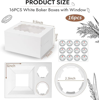 JCD 16 Packs Bento Cake and Cupcake Clear Lid with 2 Cupcake Holes - Cake and Cupcakes Boxes - Pastry Sweets Bento Box with Cupcake Insert for Family Birthday Party Mother's day(1+2/16Pcs)