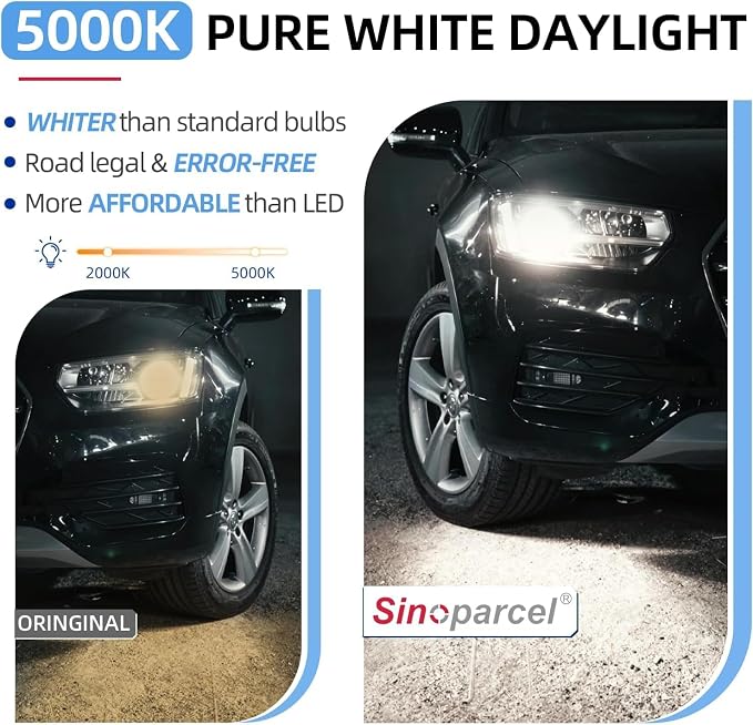 Sinoparcel H9 Halogen Headlight Bulbs White 5000K, High Beam Bulbs, Brighter Replacement for Standard 65W Bulb, Pack of 2