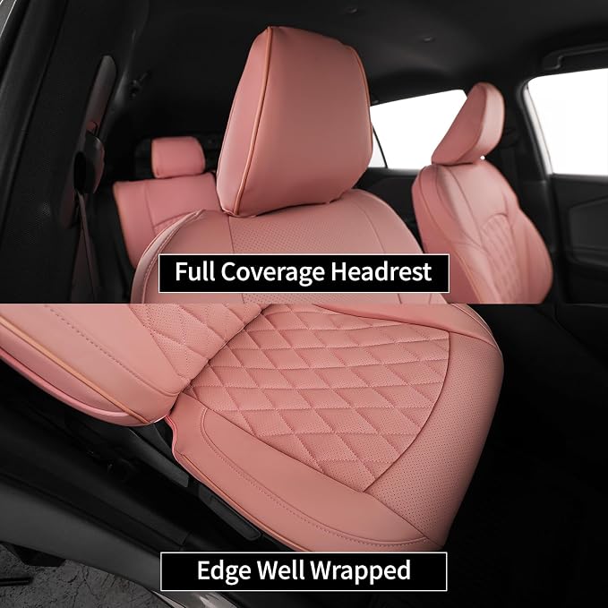 EKR Rav4 Seat Covers Custom Fit for Toyota Rav4 2021-2024 Prime SE,XSE & 2019-2025 Hybrid/PHEV SE,XSE, Leather Pink Seat Cover Full Set for Women,Faux Leather(Pink)