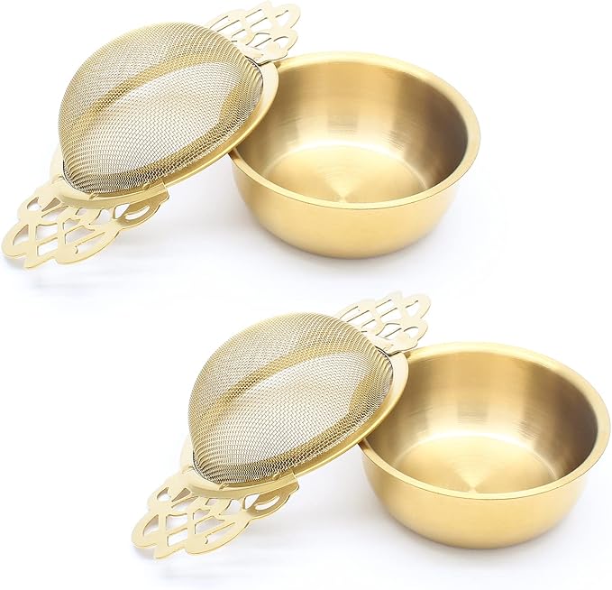 Bonsicoky 2 Pack Tea Strainer Bowl, Stainless Steel Loose Leaf Tea Filter