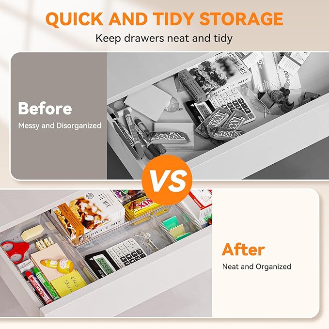 Criusia Utensil Drawer Organizer for Kitchen, 8 Pack Silverware Organizer Utensil Holder, Clear Plastic Drawer Dividers for Flatware, Cutlery, Kitchen Gadgets Accessories, Organizador de Cocina