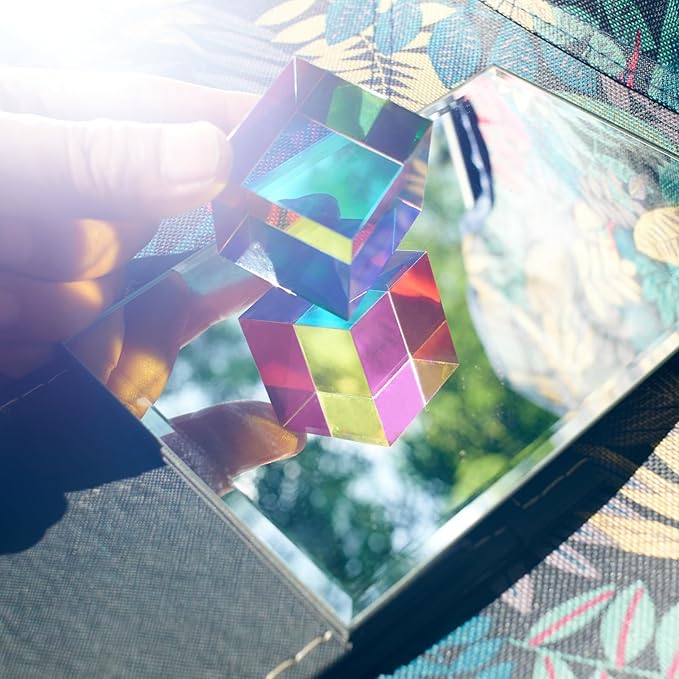 CMY Color Cube, 40mm (1.6 inch) Mixing Colorful Acrylic Prism, Physics Toy and Desktop Decor, Educational Toys Gift for Kids, 4cm