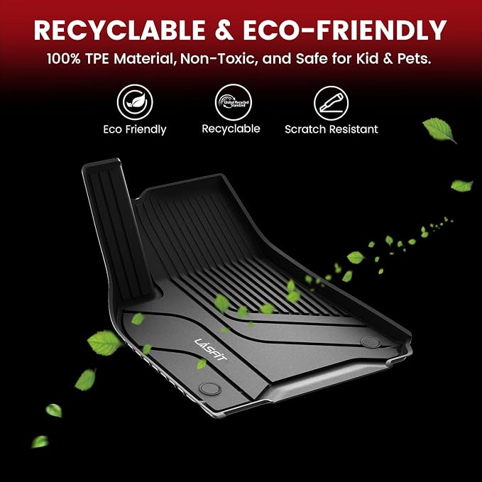 LASFIT Floor Mats & Trunk Mats for Tesla Model S 2021-2025 2026 (Include Plaid Model), All Weather TPE Custom Fit 1-3 Rows & Cargo Liners Full Set Car Mats Accessories, Black