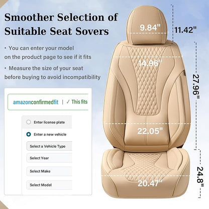 Coverado Waterproof Nappa Leather Car Seat Covers, Automotive Seat Covers，Front Car Seat Cushion & Car Seat Protector, Beige Seat Covers Universal Fit for Most Cars, SUVs, Trucks