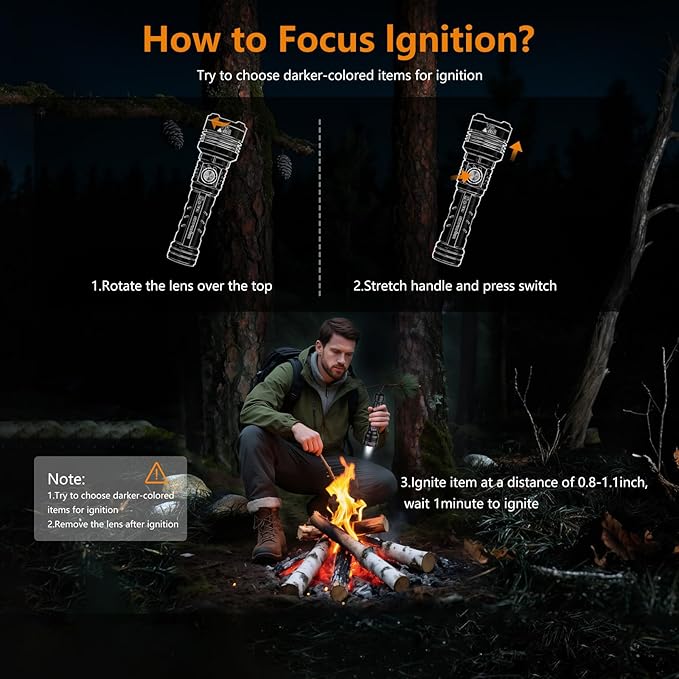 SKYFIRE Rechargeable Flashlights High Lumens: LED Super Bright Flashlight Zoomable with 5 Modes IPX6 Waterproof Handheld Powerful Flash Light for Camping,Emergenciesr,Home&Gifts（with Ignition Lens）