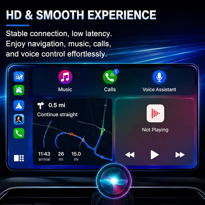 Compact USB Wireless Carplay/Android Auto Adapter for Ford Fiesta Mk6 2016-2017,Voice Control Plug and Play
