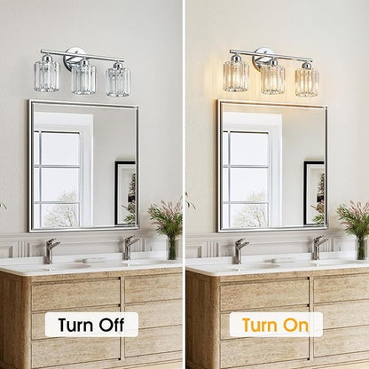 FDPBY Modern 3 Light Crystal Vanity Light, Chrome Vertical Bathroom Light