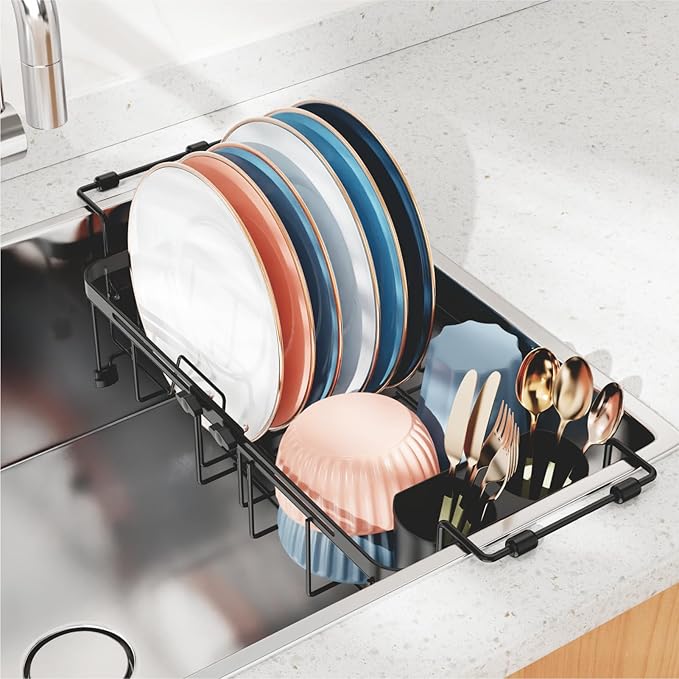 iSPECLE Small Sink Dish Drying Rack, 9.1" W Expandable Compact Rust Resistant