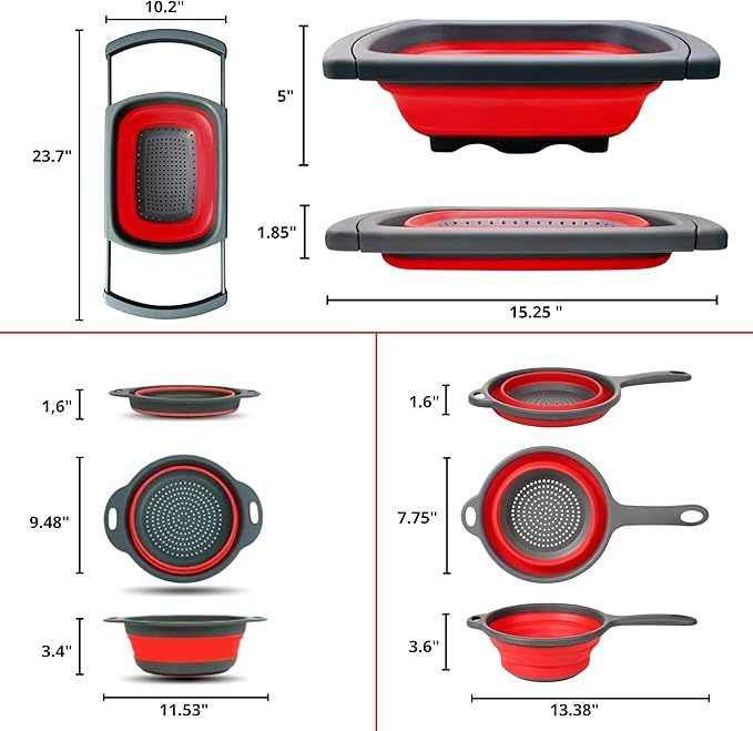 Set of 3 Red Food Strainer for Kitchen