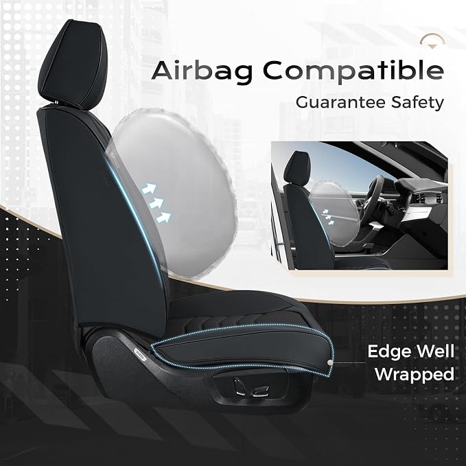 Coverado Car Seat Covers, 5 Seats Black Seat Covers for Cars, Front and Back Seat Cover for Cars Luxury Faux Leather Waterproof Seat Covers Car Seat Protector Universal Fit for Most Cars Trucks SUV