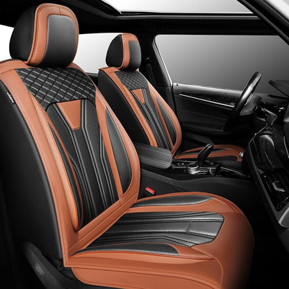 Fit Patriot Car Seat Covers for Jeep Patriot 5 Seats 2007-2016 2017 -Premium Leather, Waterproof & Breathable，All-Weather Seat Cushion Protecto & Airbag Compatible, 2 Front Seat Brown & Black