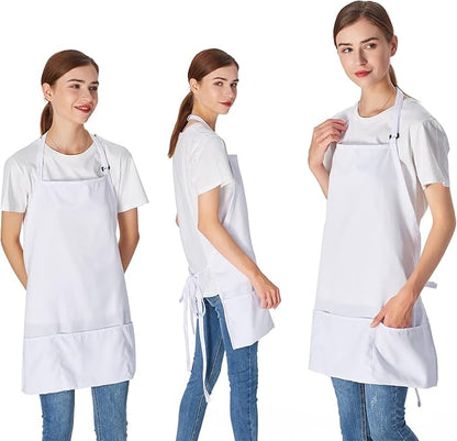 Jubatus 2 Pack 3 Pockets Adjustable Bib Apron Chef Kitchen Cooking Aprons