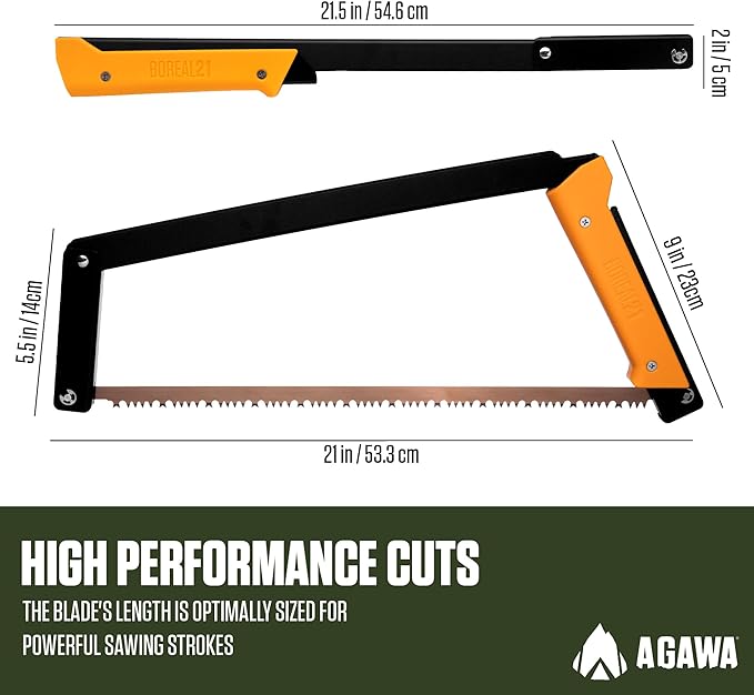 AGAWA - BOREAL21 Backwoods Kit - Includes 21" Folding Saw, Leather Sheath, 21" All-Purpose & 21" Aggressive Saw Blade - For Camping, Hunting & Survival Kit (Black Frame/Yellow Handle)