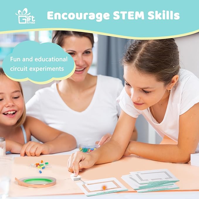 Paper Circuits Kit for Kids, STEM Electric Circuit Kit, Child-Friendly Paper Circuit Board, Led Light Diodes, Copper Foil Tape, Educational STEM Toys Science Experiments Kit for Kids 8-12