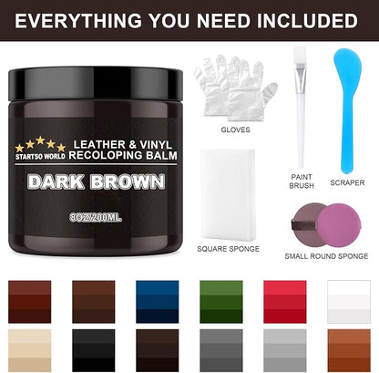 STARTSO WORLD Leather Recoloring Balm, Dark Brown Leather Repair Kit for Furniture, Leather Dye, Leather Color Restorer for Couches, Leather Couch Paint | Repair, Restore Faded & Scratched Leather