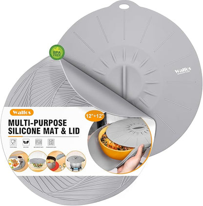 Walfos Silicone Microwave Mat & Lid Set, Heat Resistant Multi-Purpose Trivet