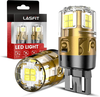 LASFIT 7443 7440 LED Bulbs Reverse Backup Light, 7444 7444na White T20 Daytime Running DRL Parking Lamp L-7440 W21W WY21W 6000K for Automotive Replacement, Plug and Play, Pack of 2