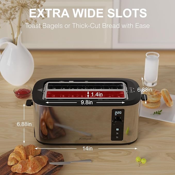 Toaster 4 Slice with Countdown Timer, Extra Wide Slots