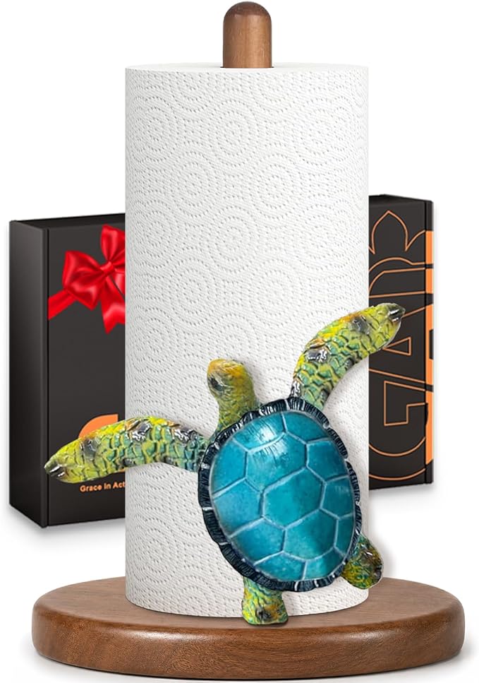 Green Turtle Paper Towel Holder, Coastal Beach Ocean Home Decor