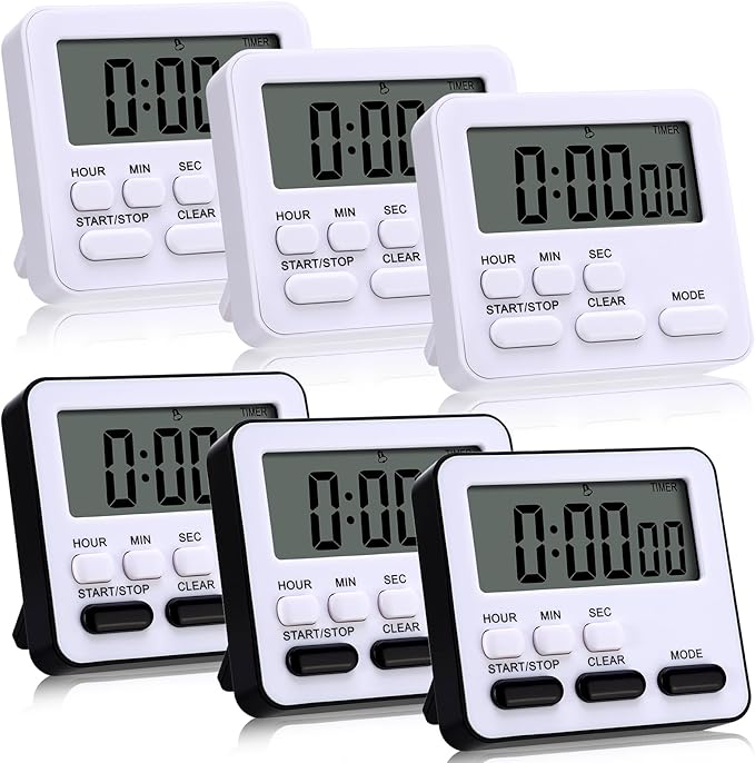 Leumoi 6 Pcs Digital Kitchen Timer 24 Hour Clock and Alarm Function Timer