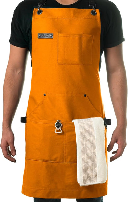 Asaya Chef and BBQ Apron with Bottle Opener and Hand Towel - 10oz Cotton Canvas