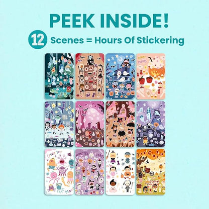 Halloween Sticker Book for Kids 3-5 Spooky, Children's Crafts (500+ Cute Halloween Stickers for Kids & 12 Scenes) Holiday Activity Books, Fall Coloring Book Children Ages 4-8