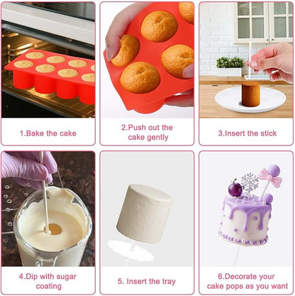 Juome Circle Cake Pop Mold Kit, 8 Cavities Cakesicle Molds Silicone