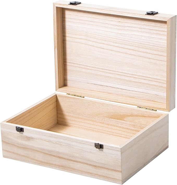 Wooden Storage Box Container with Hinged Lid and Front Clasp, 12.2''x8.6''x4.7'' Large Wooden Box, Wood Boxes Wood Gift Boxes for Crafts Art Hobbies and Valentine's Day Decoration