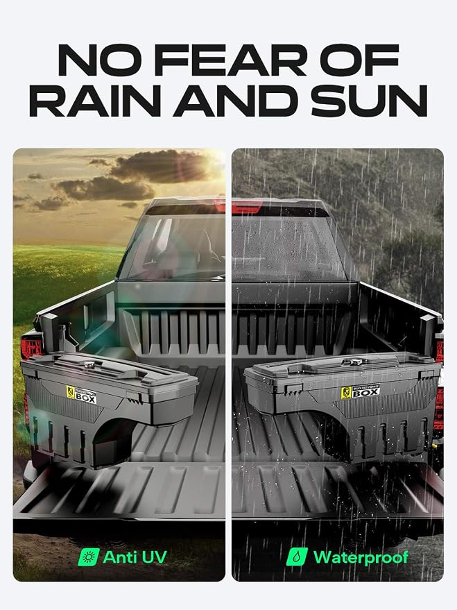 YHTAUTO Truck Bed Storage Tool Box Lockable Compatible with 2019-2025 Ram 1500, Driver Side, Not Fit Classic Model, Will Not Work with RamBox, Swing Waterproof Wheel Well Toolbox