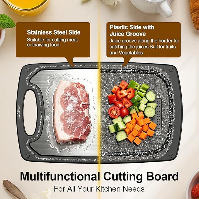 Viretang Metal Cutting Boards for Kitchen, Functional Large Black Plastic