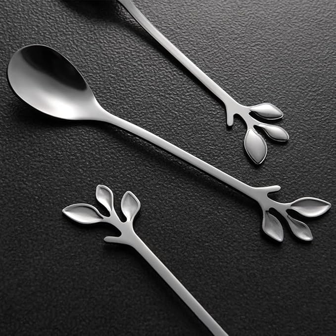 AnSaw Elegant Silver Leaf Coffee Spoons