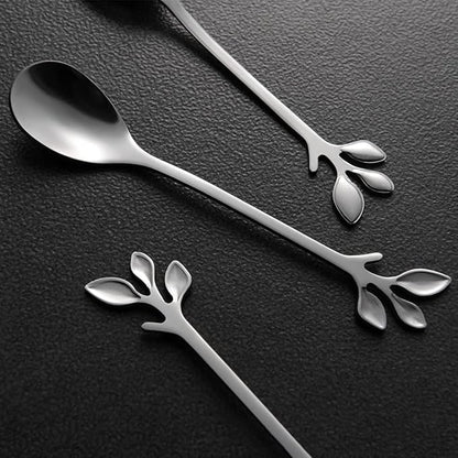 AnSaw Elegant Silver Leaf Coffee Spoons