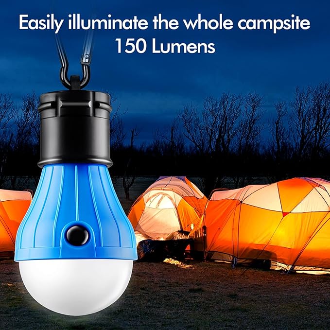 Tent Lamp Portable LED Tent Lights Blue 4 Packs Hook Hurricane Emergency Lights LED Camping Lights Bulb Camping Tent Lanterns Camping Equipment for Camping Hiking Backpacking Fishing Outage