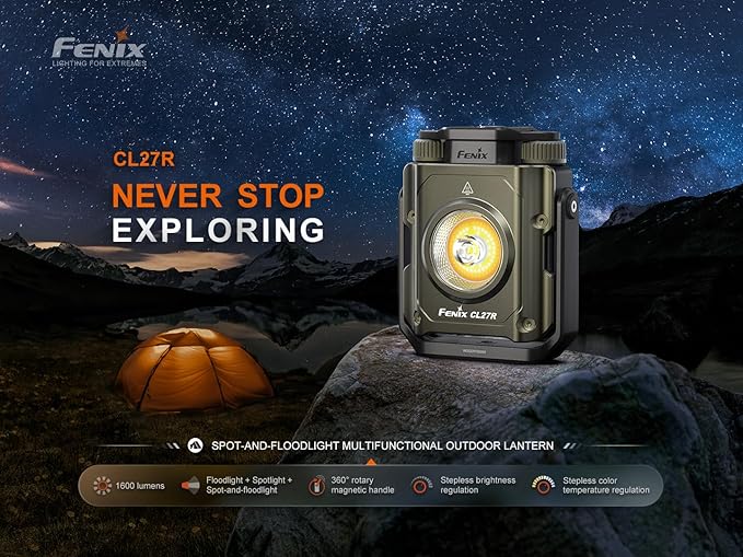 EdisonBright Fenix CL27R 1200 Lumen Rechargeable LED Compact Multi functonal Lantern with EBR Accessory Box