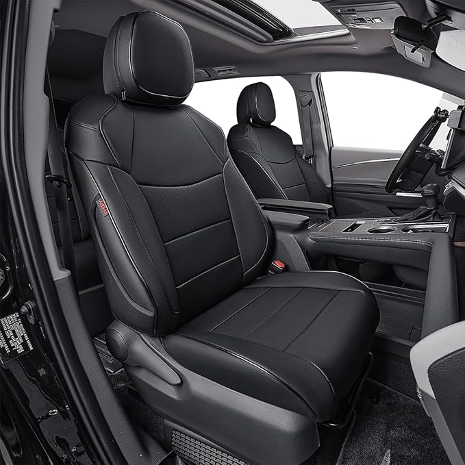 EKR Sienna Seat Covers for Toyota Sienna XLE,XSE,7-Passenger Seating,2nd Row Captain Chairs 2021-2026,Front Seat and Rear Seat,Black Car Seat Covers- 1st and 2nd Row Only, Leather(Black)