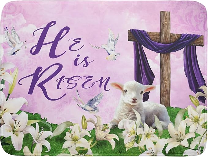 Giwawa Easter Purple Dish Drying Mat, He is Risen Cross Lamb Floral Dish