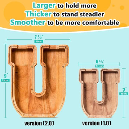 SummiDate Wooden Letter Piggy Bank| Piggy Bank for Boys Girls Toddler| Alphabet U Money Bank| Coin Bank Birthday Gift for Kids|Birthday Gift for Kids (U)