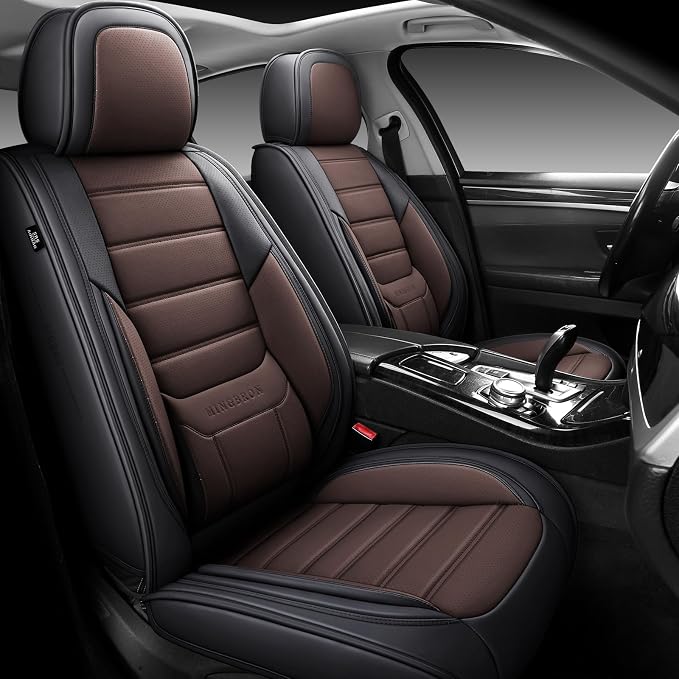 MINGBRON Seat Covers, Car Seat Covers Front Seats, Car Seat Cover, Car Seat Protector Waterproof, Car Seat Cushion Nappa Leather, Brwon Seat Covers Carseat Cover Universal Fit for Most Cars