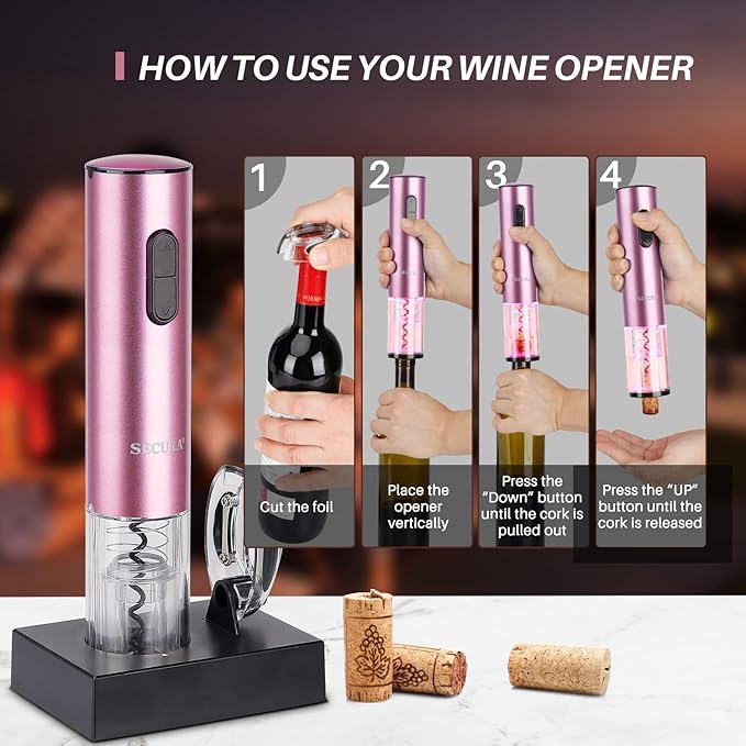 Secura Electric Wine Opener, Automatic Electric Wine Bottle Corkscrew Opener
