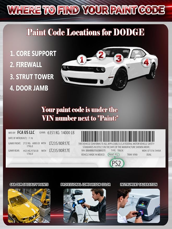 Redeye(PR6/ZR6) Car Touch Up Paint for Dodge, Color Accurate Two-In-One Car Paint Scratch Repair Pen, Professional Scratch Remover for Vehicles Chips and Nicks Scuff