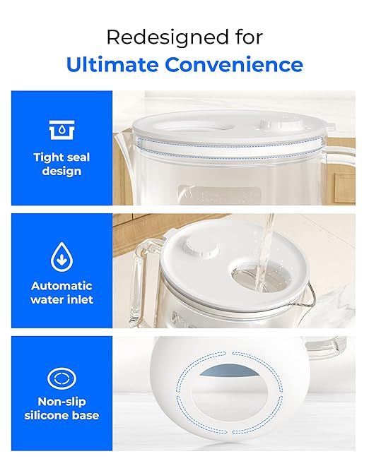 Waterdrop PT-72C-A Glass Alkaline Water Filter Pitcher, Eco-Friendly, Enhances