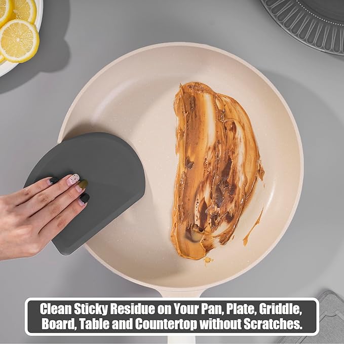 Silicone Dough Scraper with Stainless Steel Sheet, Curved Edge Flexible Bowl
