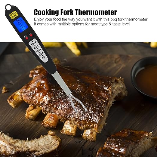 Digital Meat Thermometer Fork, Fast Read Grill Thermometer with LED Display and Stainless Steel Probes for Steak Chicken Pork Turkey Hot Grilled Food for Men Him Dad