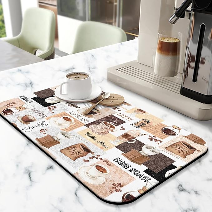 Coffee Mat 19inx12in, Absorbent Hide Stain Anti-Slip Coffee Bar Accessories