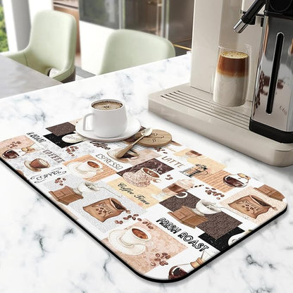 Coffee Mat 19inx12in, Absorbent Hide Stain Anti-Slip Coffee Bar Accessories