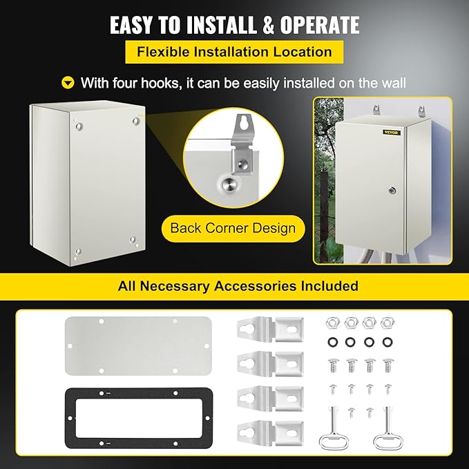 VEVOR NEMA Steel Enclosure, IP66 Waterproof & Dustproof, Outdoor/Indoor