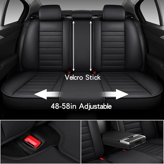 MINGBRON Black Car Seat Cover with Lumbar Support, Car Seat Protector Waterproof, Nappa Leather Car Seat Cushion, Car Seat Covers Front Seats and Back Fit for Most Cars