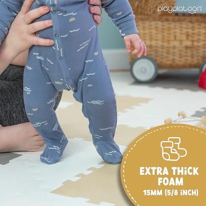 Play Platoon Non-Toxic Extra-Thick 96 Piece Triangle Play Mat - Comfortable 6x6ft Cushiony Foam Floor Puzzle Exercise Mat for Kids & Toddlers - Sand, Gray & Cream